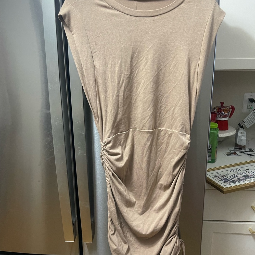 Elegant Tan Ruched Dress